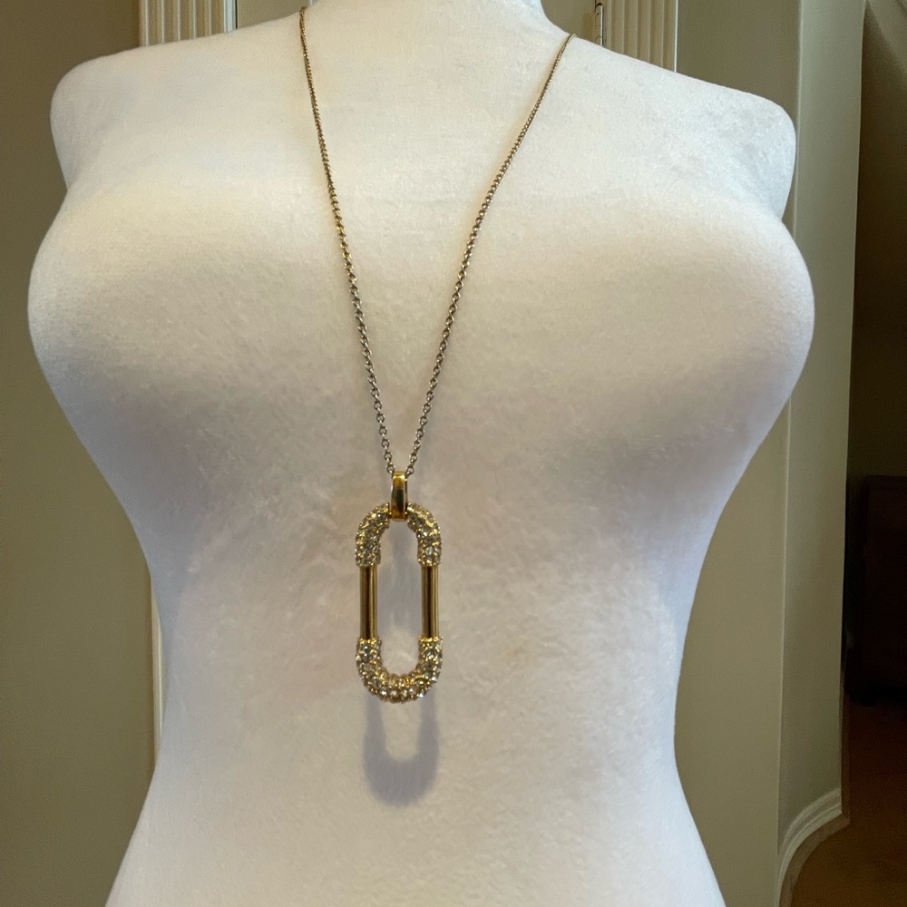 Ann Taylor Gold Tone and Rhinestone Link Pendant Necklace
